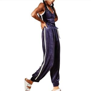 Free People Movement Feel Good blue velour jumpsuit size xs
